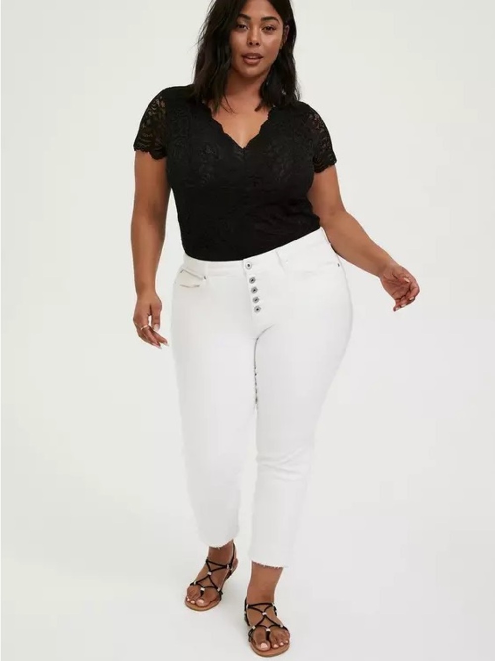 Torrid Black V-Neck Lace Bodysuit Short Sleeves
Scalloped Trim Size 1X 14/16 - Picture 15 of 16